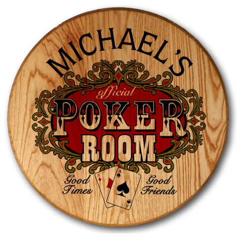 Personalized Poker Room Barrel Head Sign
