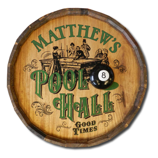 Personalized Pool Hall Quarter Barrel Sign