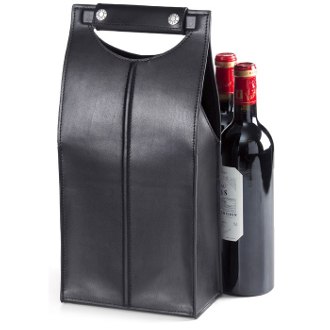 Quinley Two Bottle Leather Wine Carrier - Black