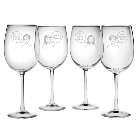 Retro Woman Wine Glasses (set of 4)