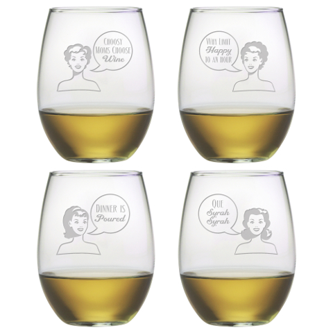 Retro Woman Stemless Wine Glasses (set of 4)