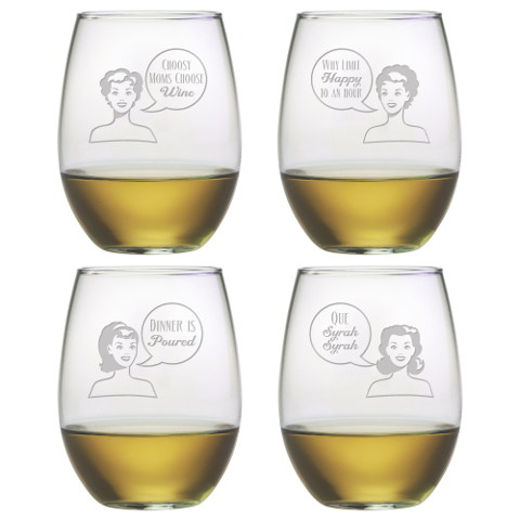 Retro Woman Stemless Wine Glasses (set of 4)