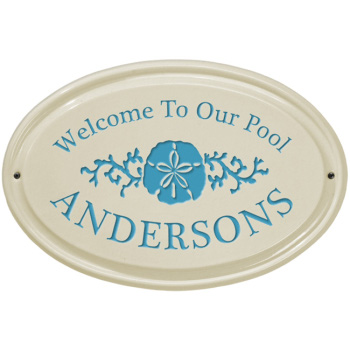Sand Dollar Ceramic Oval Welcome To Our Pool Plaque