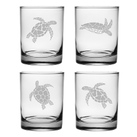 Sea Turtles Double On the Rocks Glasses (set of 4)