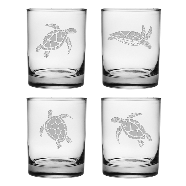 Sea Turtles Assortment Etched On The Rocks Glass Set