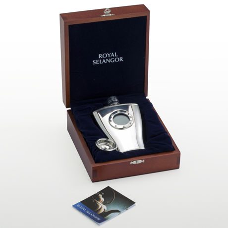 Pewter Ship Flask with Wooden Gift Box