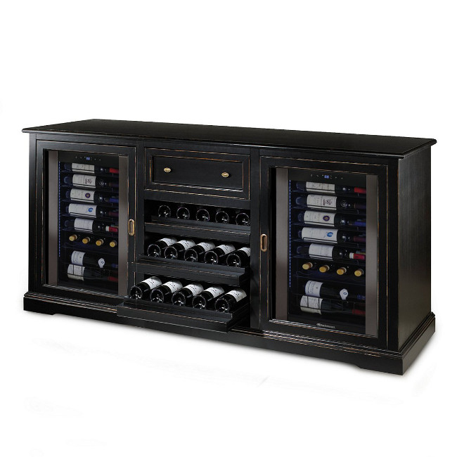 Siena Wine Credenza - Nero with Two 28 Bottle Touchscreen Wine Refrigerators