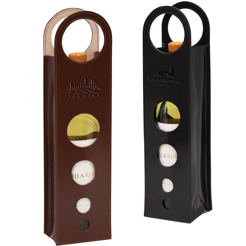Leather Single Bottle Wine Carrier with Logo (set of 60)