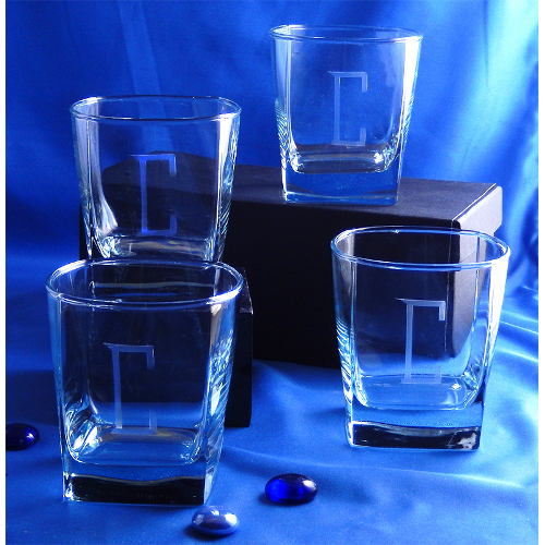 Monogrammed Square Sterling On the Rocks Glasses (set of 4)