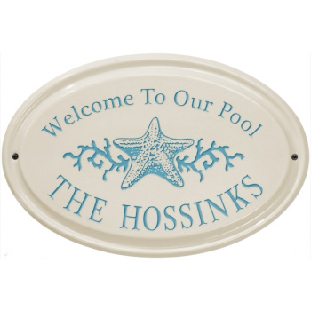 Star Fish Ceramic Oval Welcome To Our Pool Plaque