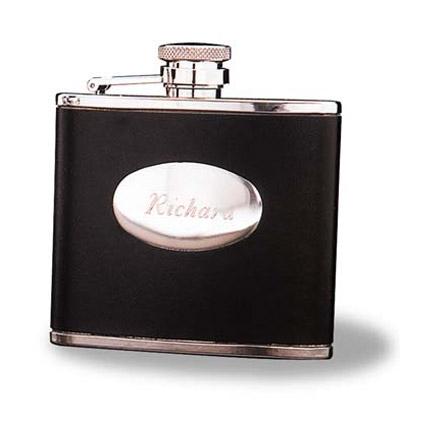 Stainless Steel Leather Flask - Engraved