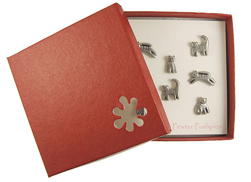 Kitties Pewter Pushpins