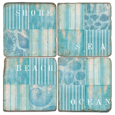 Coastal Collage Marble Coasters