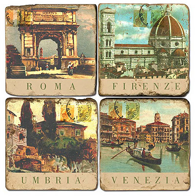 Italian Postcards Marble Coasters