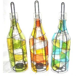 Wine Bottle Tealight Harlequin (set of 3)