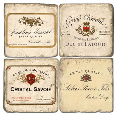 French Wine Tumbled Marble Coasters, III