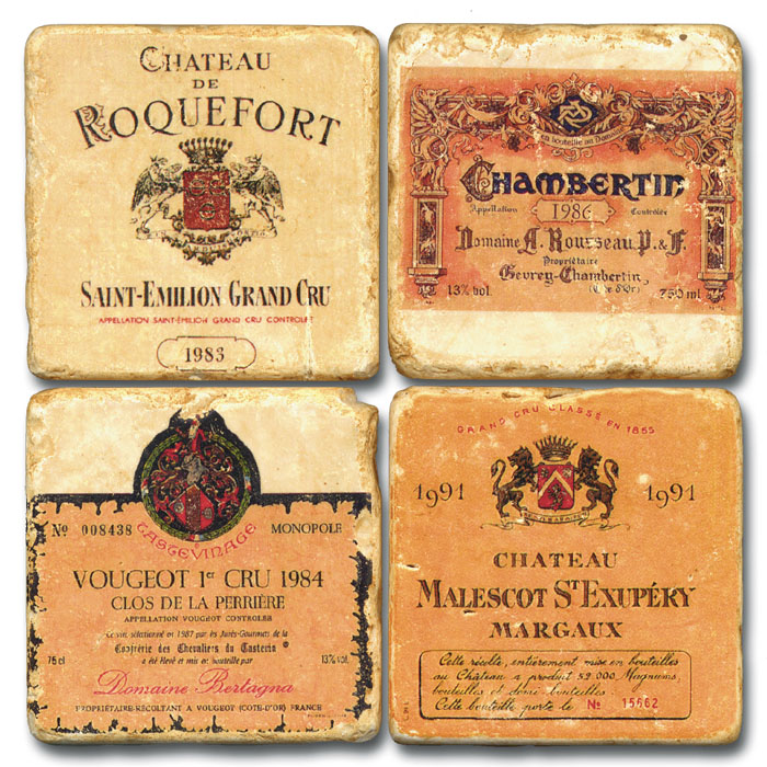 French Wine II Tumbled Marble Coasters