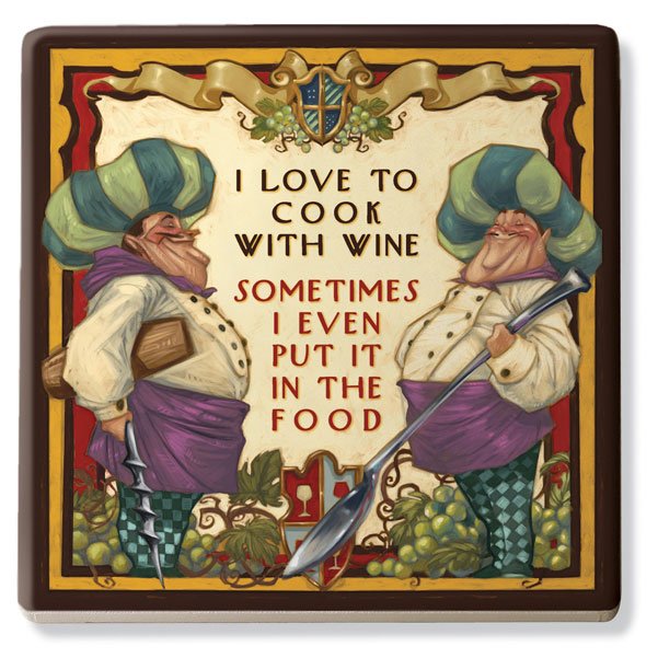 I Love to Cook with Wine Ceramic Trivet - Old World