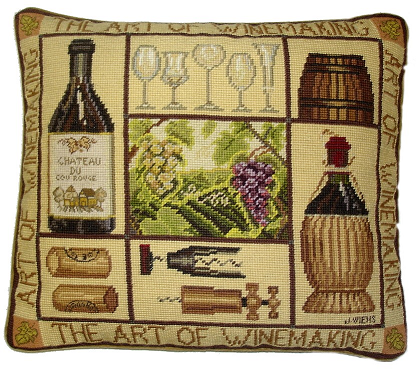 "The Art of Wine Making" Needlepoint Pillow