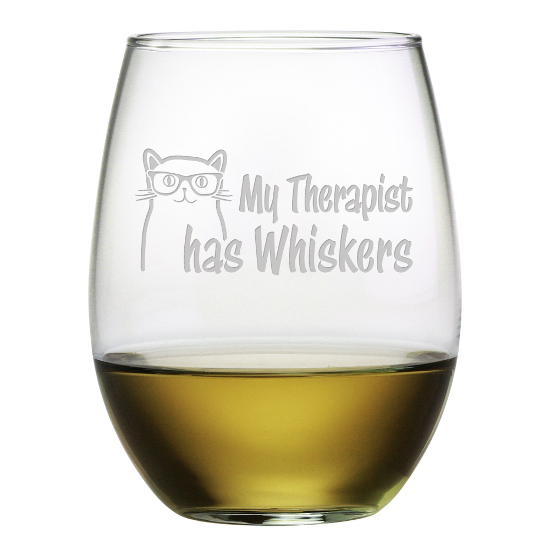 My Therapist Has Whiskers Stemless Wine Glasses (set of 4)
