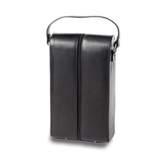 Tuscan Black Leather Two Wine Bottle Carriers with Logo, (set of 100)