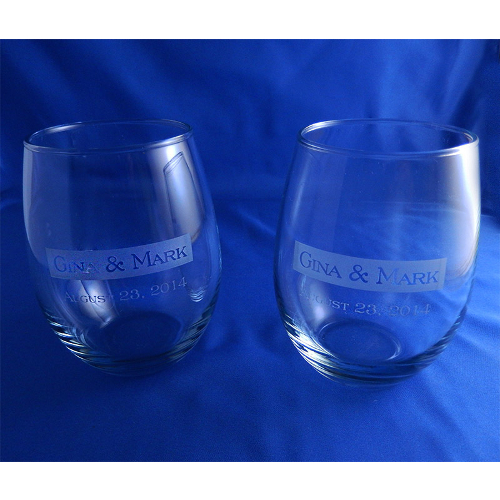 Personalized Etched Wedding Band Stemless Wine Glasses (set of 2)