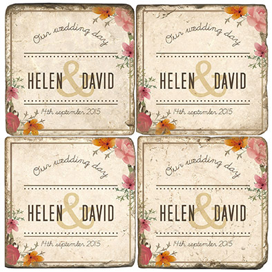 Floral Wedding Namedrop Marble Coasters (set of 4)