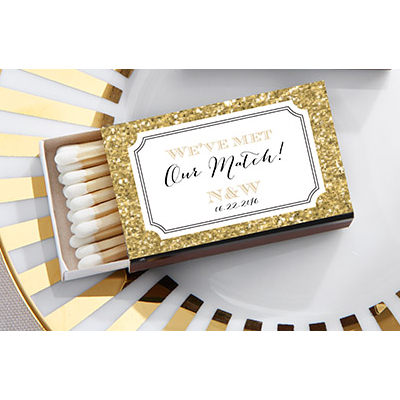 Personalized Golden Glitter Wedding Matchboxes (set of 50)