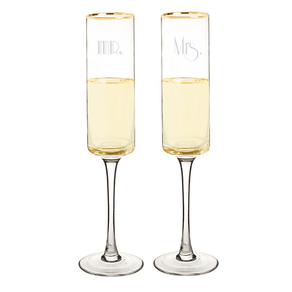 Mr. & Mrs. Gatsby Gold Rimmed Champagne Flutes