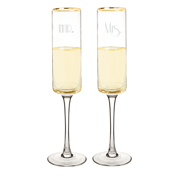 Mr. & Mrs. Gatsby Gold Rimmed Champagne Flutes