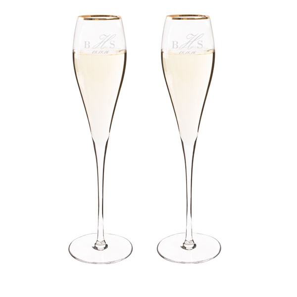 Personalized Gold Rim Champagne Flute Set