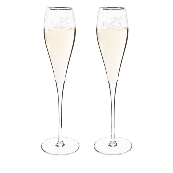 Personalized Silver Rim Champagne Flute Set