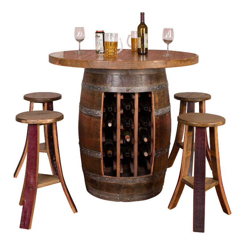 Wine Barrel Round Table Top, Option to Add Stools