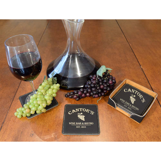 Personalized Wine Bar and Bistro Leather Coasters