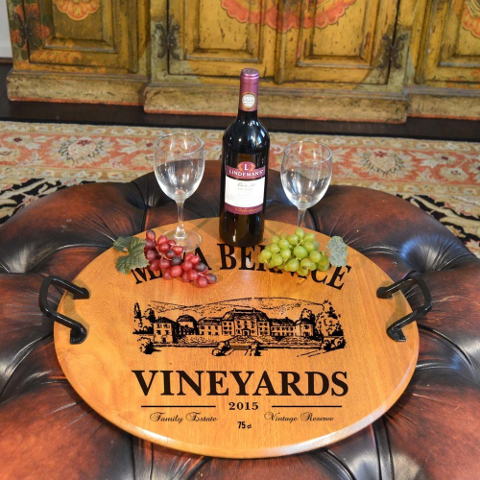 Personalized American Oak Serving Tray with Chateau