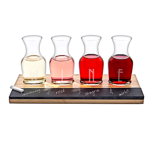 Personalized Slate and Bamboo Wine Flight Set