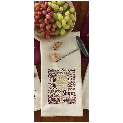 Types Of Wine Embroidered Dishtowel