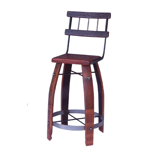 Wooden Stave Bar Stool with Backrest, 24" wood seat
