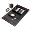 6 Piece Ebony Wood and Black Leather Desk Set