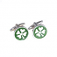Rhodium Plated Cufflinks with Green Enamel Four Leaf Clover