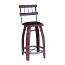 Wood Stave Stool with Back and Chocolate Leather Seat, 28"