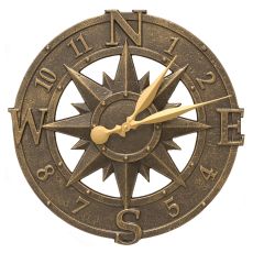 16" Compass Rose Clock Indoor Outdoor, French Bronze