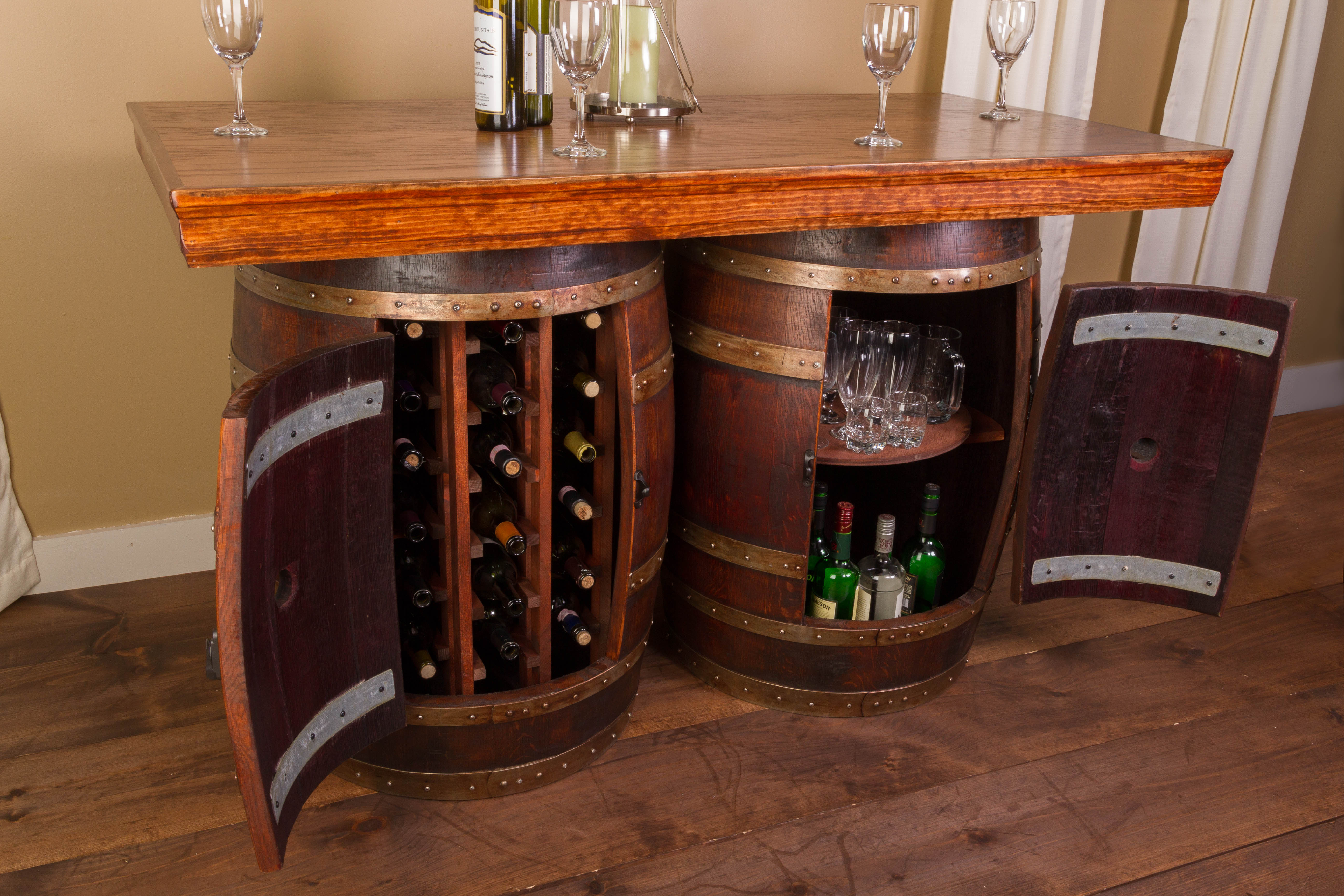Napa Wine Barrel Bar / Kitchen Island & 4 Stave Stools
