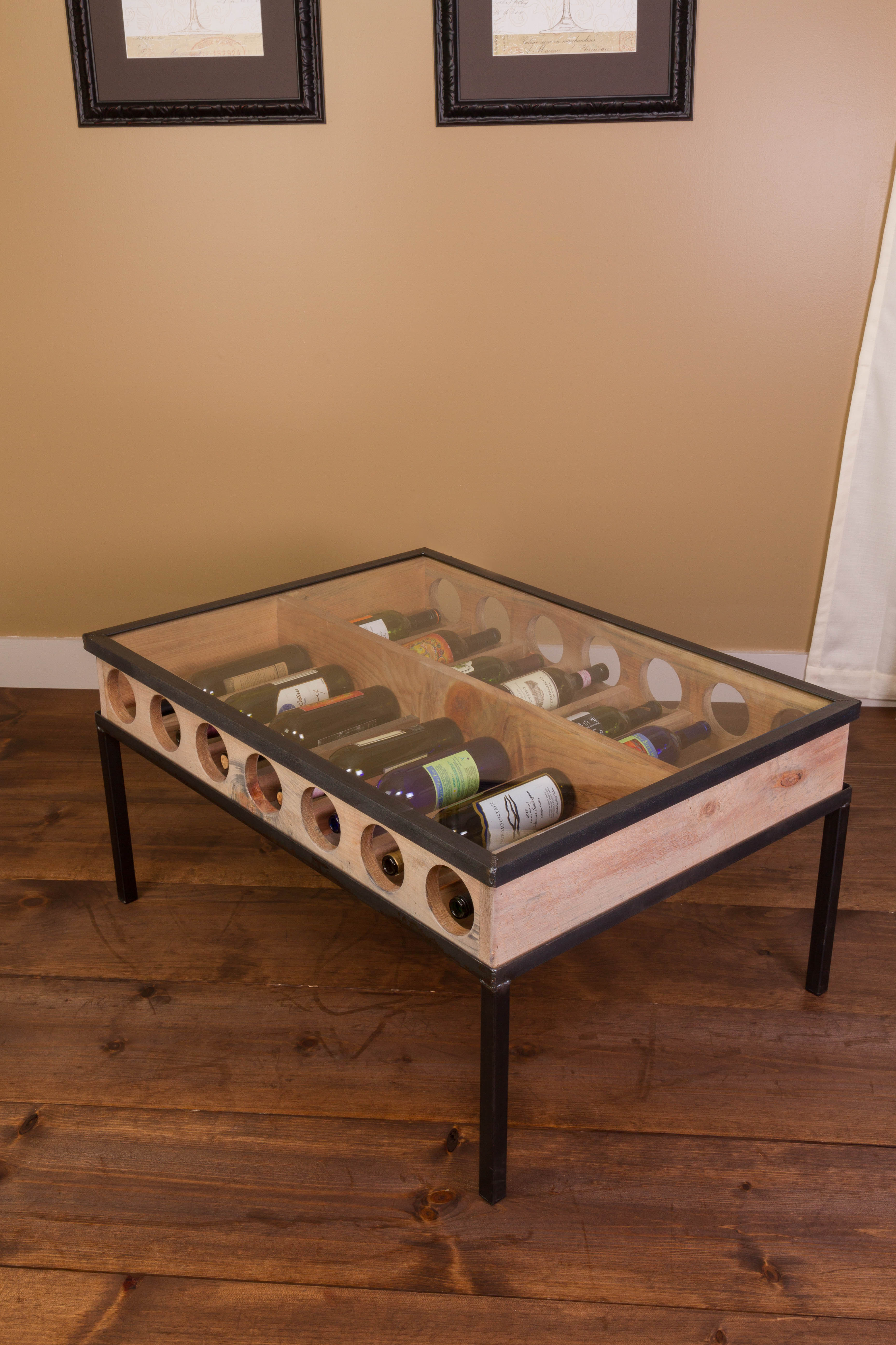 French Glass Top Coffee Table Wine Rack
