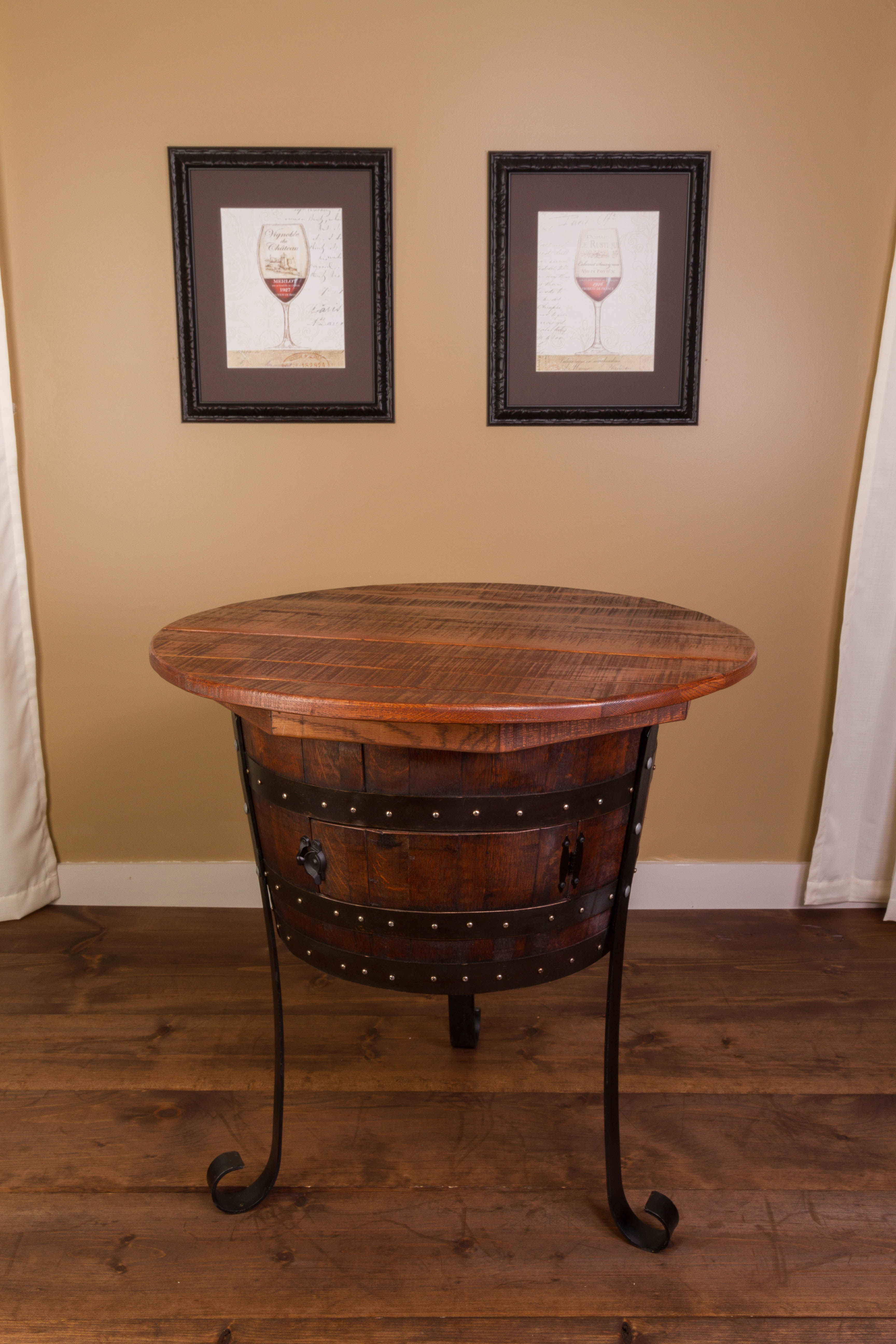 Vintage Oak Half Barrel Table with Cabinet