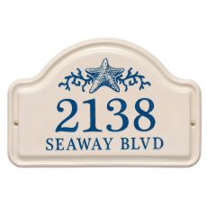 Personalized Star Fish Ceramic Arch Plaque, Bristol Plaque With Dark Blue Etching