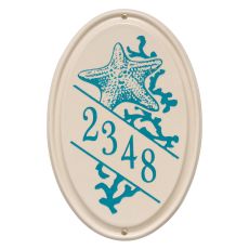 Personalized Star Fish Ceramic Oval Plaque, Bristol Plaque With Sea Blue Etching