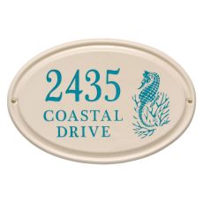 Personalized Sea Horse Ceramic Oval Plaque, Bristol Plaque With Sea Blue Etching