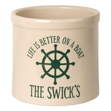 Personalized Life Is Better On A Boat Crock, Bristol Crock With Green Etching