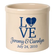 Personalized Love Anchor Crock, Bristol Crock With Dark Blue Etching